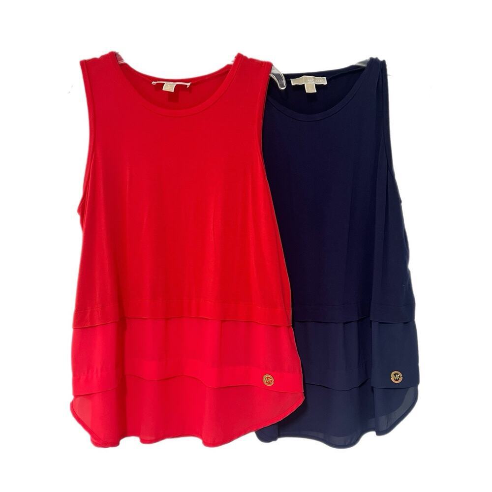 Lot Of 2 Women Michael Kors Casual Tops Blouse Work Tops Size Medium Orange Blue